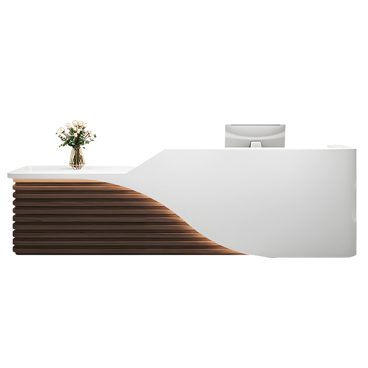 Modern Salon Reception Desk with Wood Grain Lattice Slat