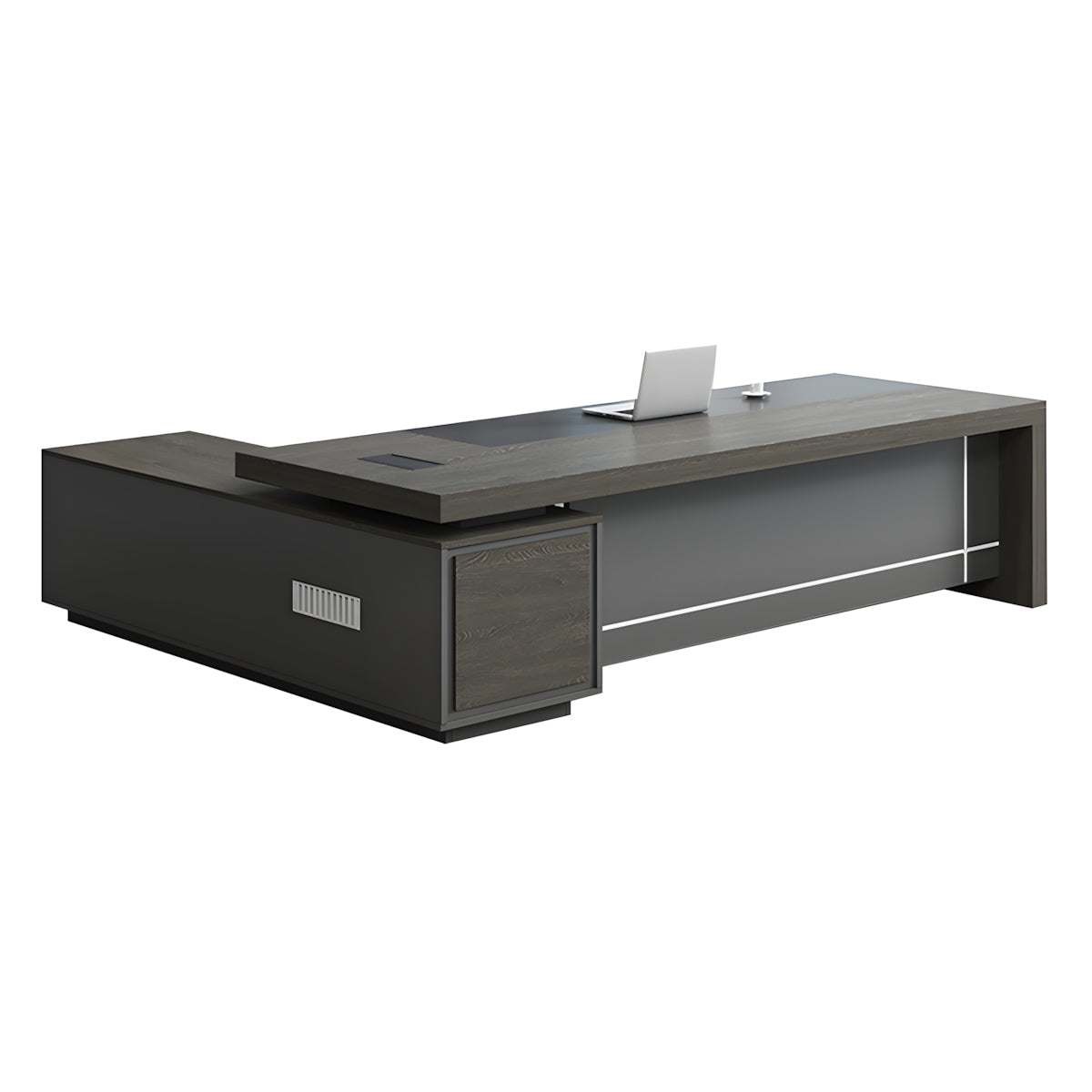 Two-Tone L-Shaped Executive Desk 71–118 in Wide