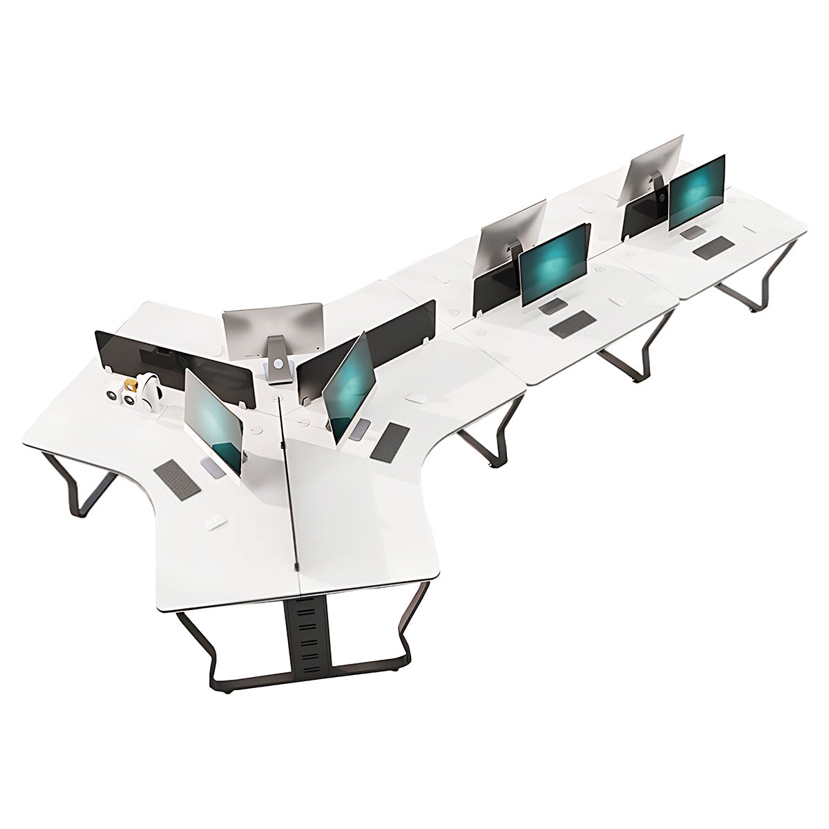 Office Workstation, Black + White + Black Legs 7-Seats, Black + White + Black Legs finish, L170" x W87" x H30", for office workspace, executive office...