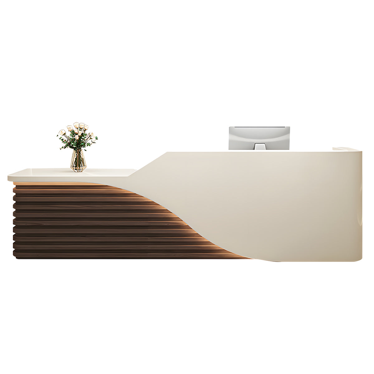 Modern Salon Reception Desk with Wood Grain Lattice Slat