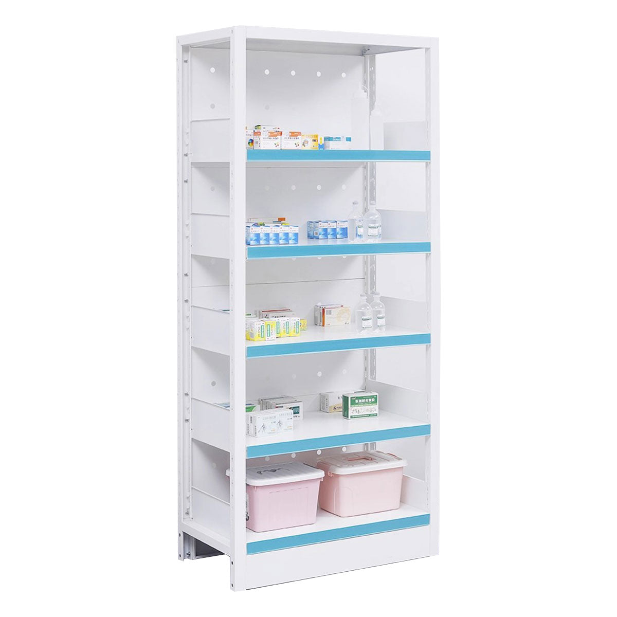 Modern Open-Style Steel Pharmacy Shelf with Doorless Design