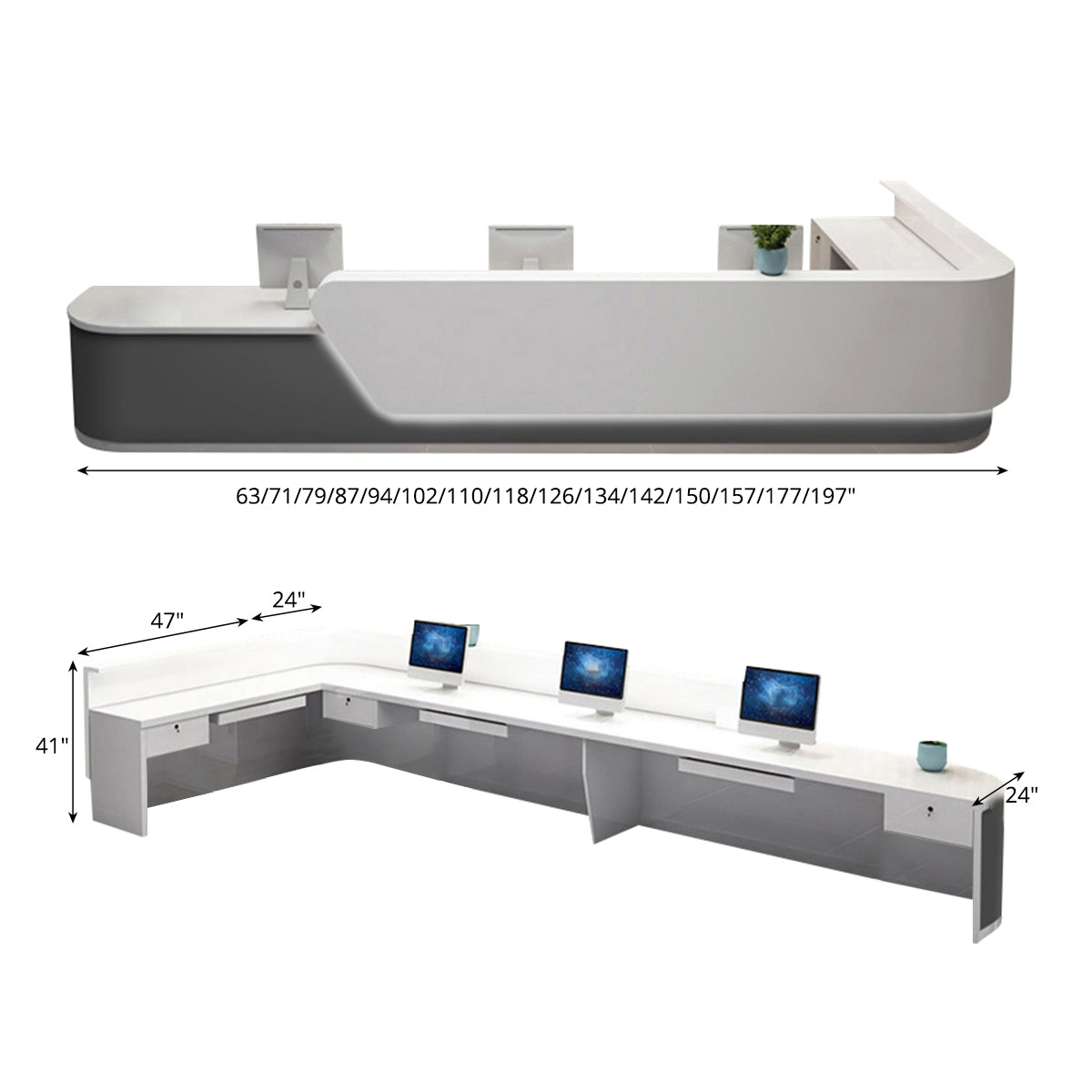 Curved-Corner Reception Desk 63–177 in Wide