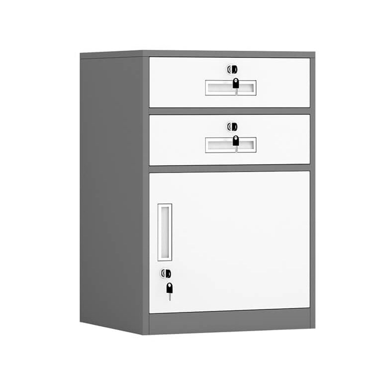 File Cabinet, 2 draw 1 door Grey over white, Grey Over White finish, L17" x W15" x H26", for executive office workspace, modern executive office furniture