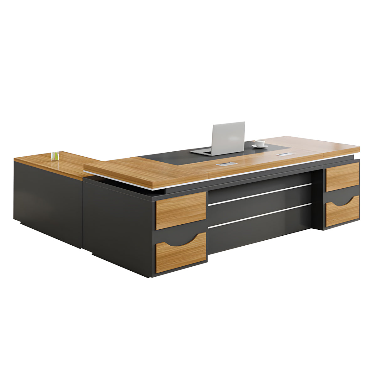 Walnut L-Shaped Executive Desk 71–94 in Wide
