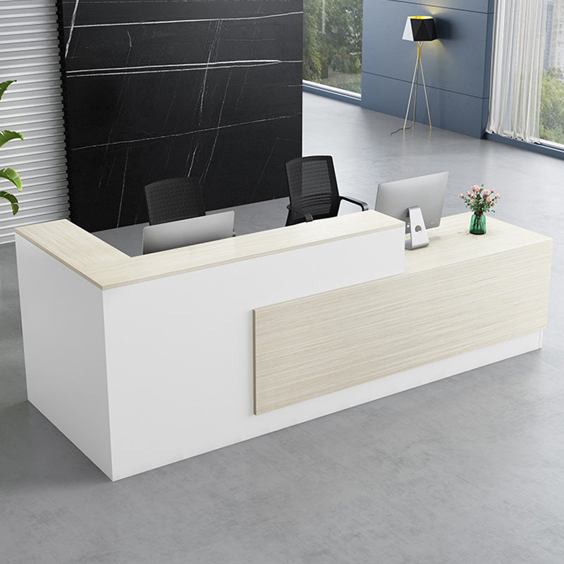 Reception Desk, front and side view, for reception area or front office, commercial reception furniture