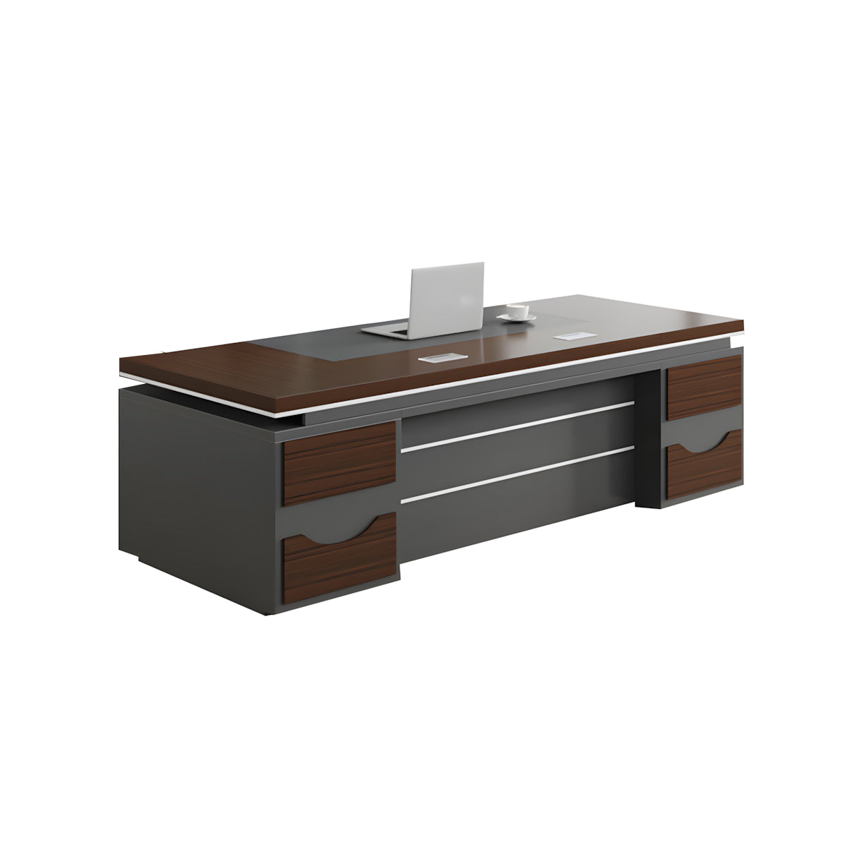 Walnut L-Shaped Executive Desk 71–94 in Wide
