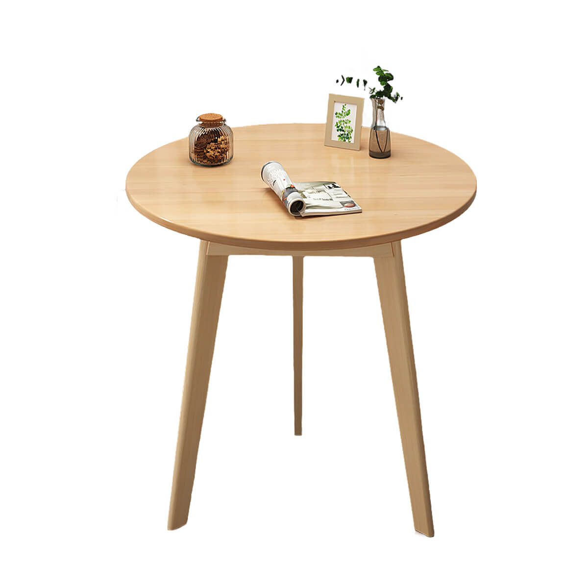Round coffee table in natural color option with solid wood frame