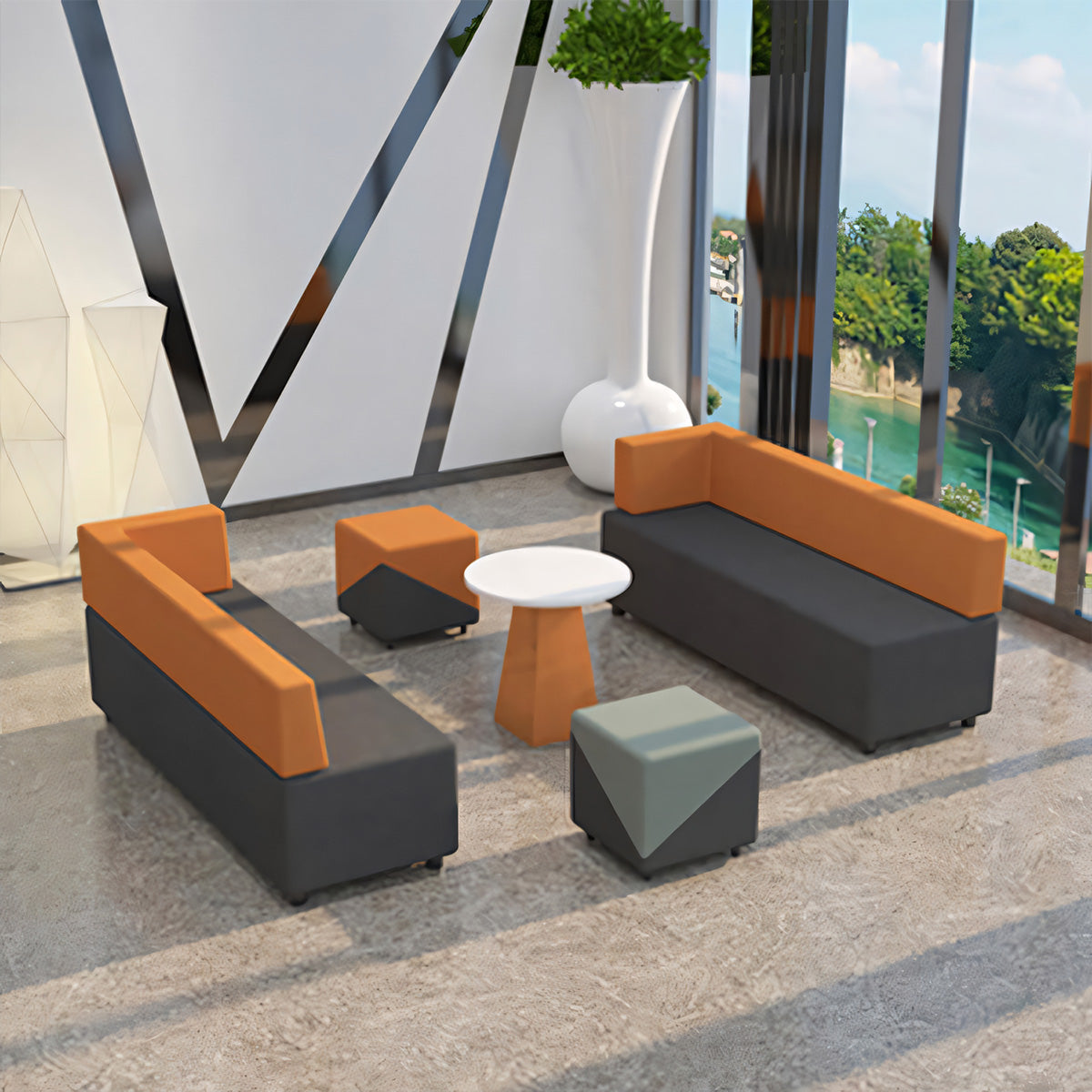 Sofa, product detail view, for reception area or front office, commercial reception furniture