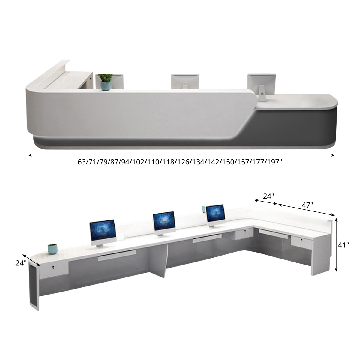 Curved-Corner Reception Desk 63–177 in Wide