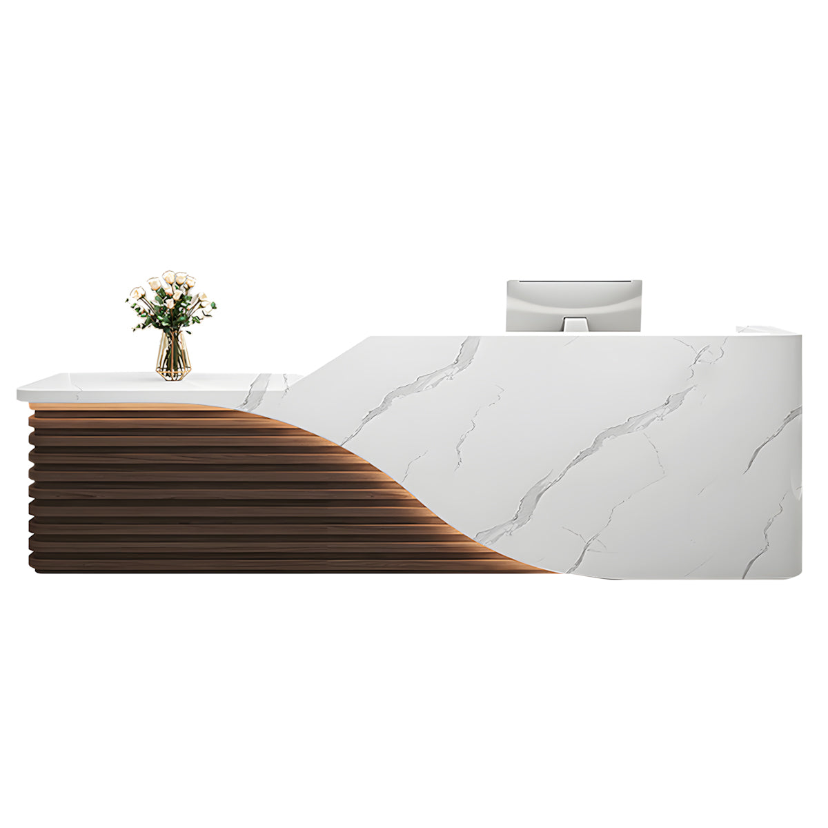 Modern Salon Reception Desk with Wood Grain Lattice Slat