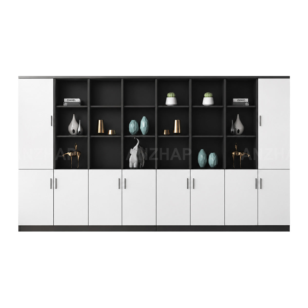 Anzhap office storage cabinet with enclosed cabinets, handle and hardware detail