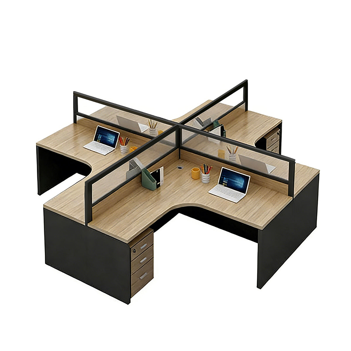 Modern Minimalist Office Desk – Two-Tone Office Workstation with Cable Management – source image 23