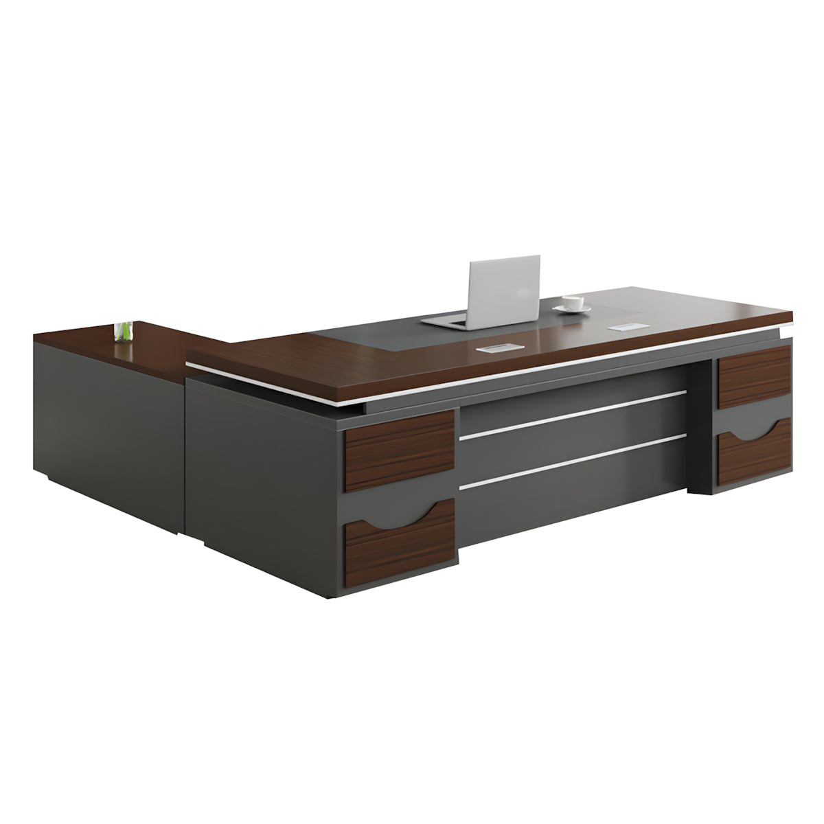 Walnut L-Shaped Executive Desk 71–94 in Wide