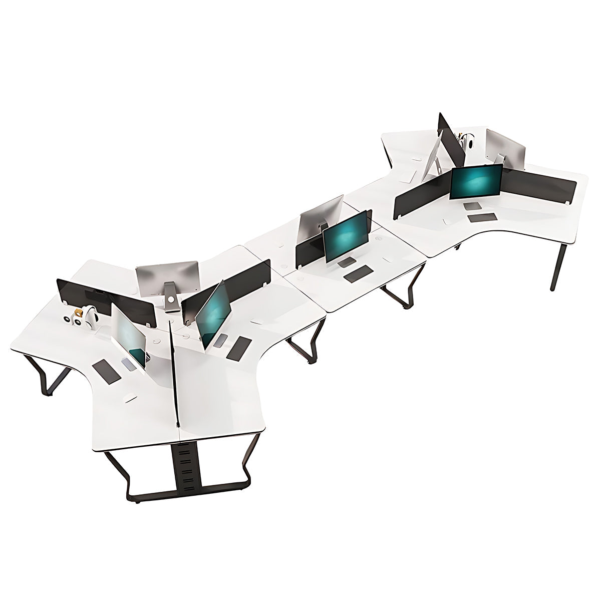Office Workstation, Black + White + Black Legs 8-Seats, Black + White + Black Legs finish, L198" x W87" x H30", for office workspace, executive office...