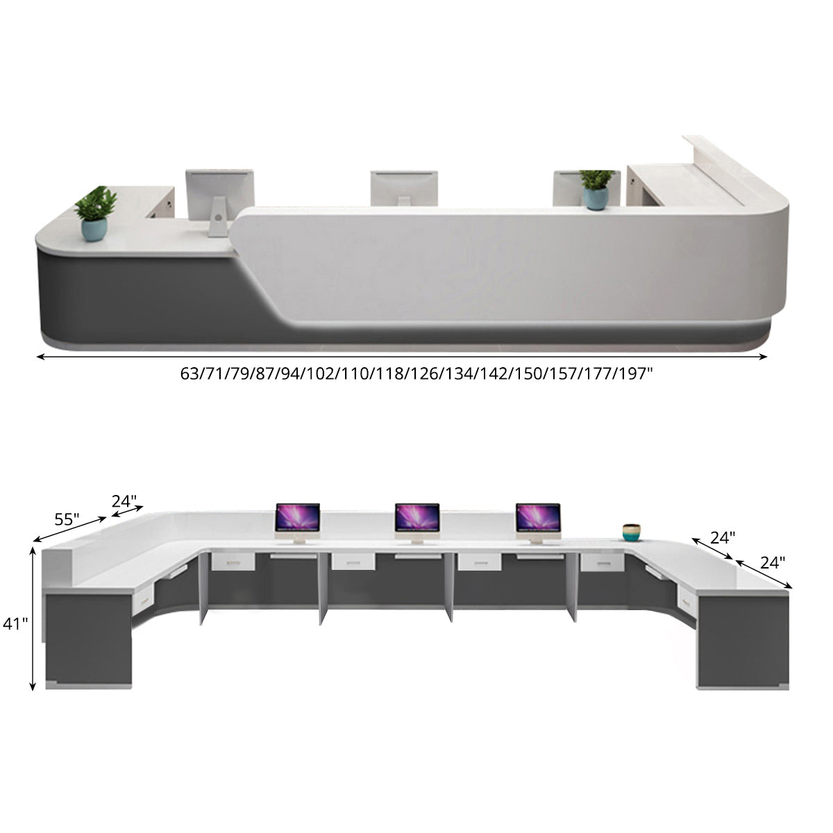 Curved-Corner Reception Desk 63–177 in Wide