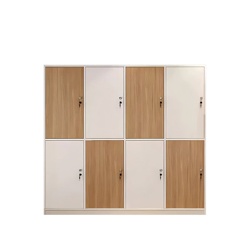 Storage Cabinet-2, White + Natural Without Shoe Layer 2 levels 4 columns 8 doors, White + Natural finish, for office storage space, office storage...