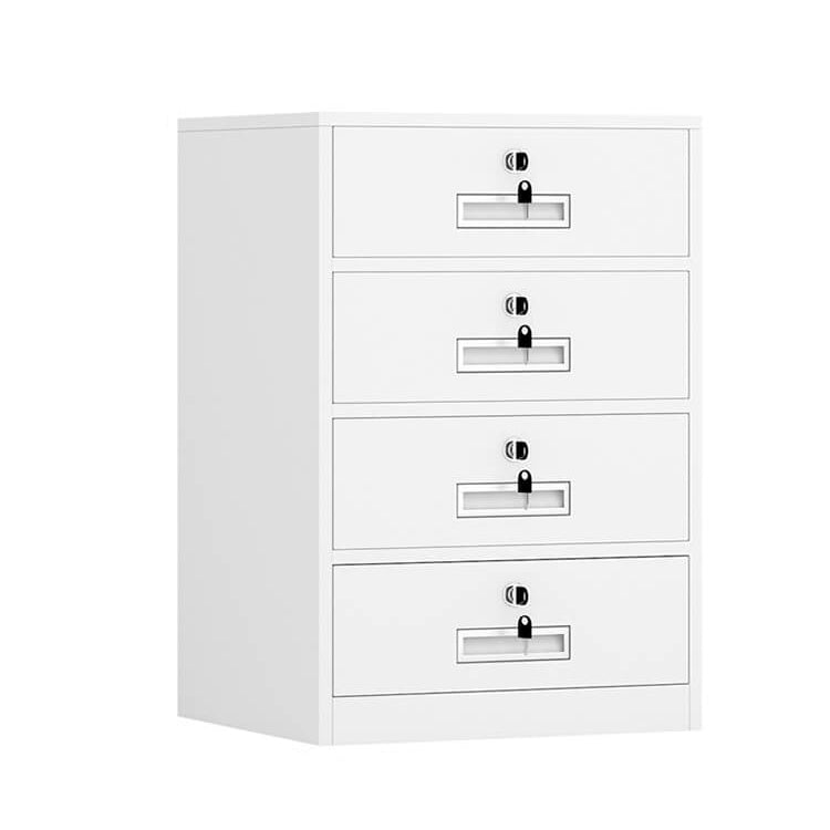 File Cabinet, 4 Drawer Low Cabinet White, White finish, L17" x W15" x H26", for executive office workspace, modern executive office furniture