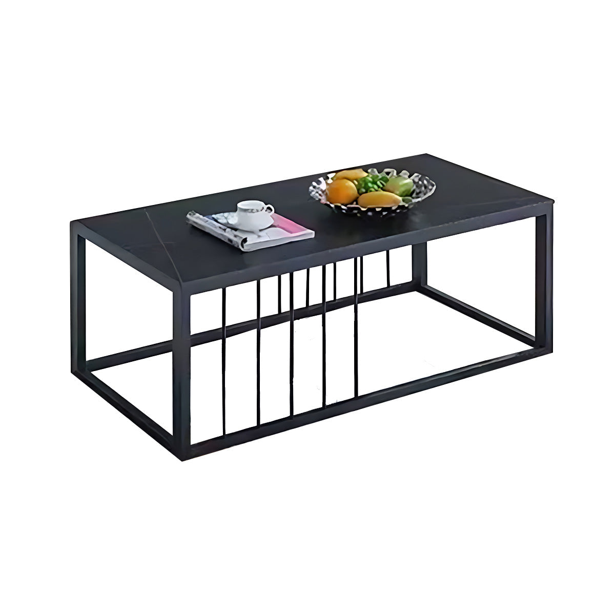 Sofa, Black + Wood Rock plate L47" × W24" × H18" table, Black + Wood finish, for reception area or front office, commercial reception furniture