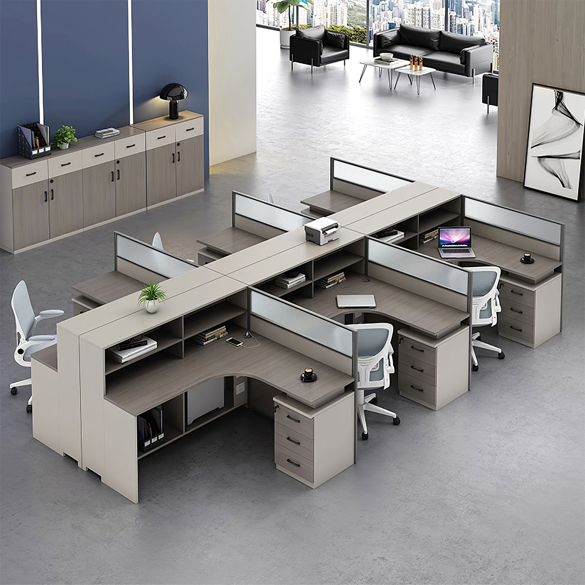 L-Shaped Workstation 55–220 in Wide with Shelf