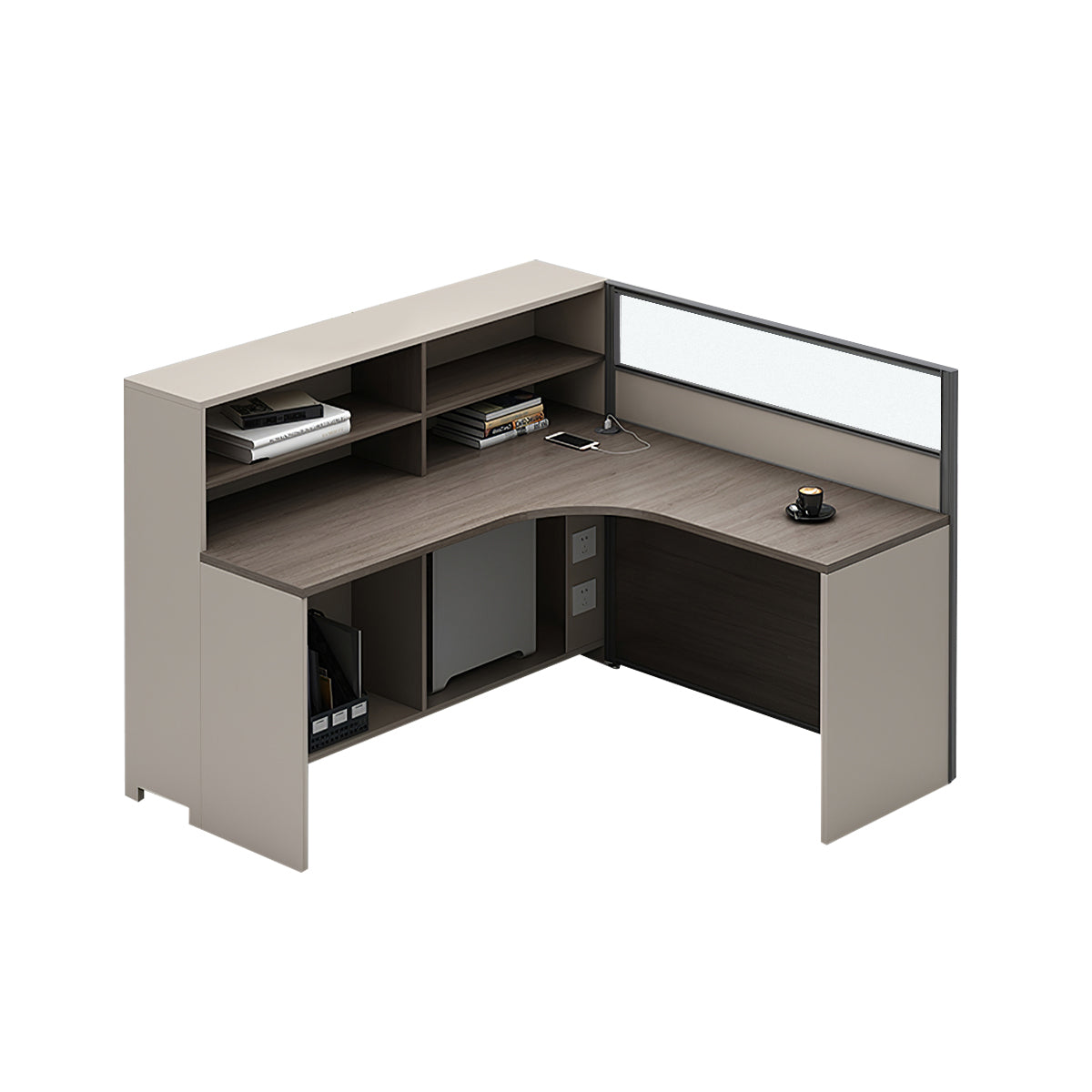 L-Shaped Workstation 55–220 in Wide with Shelf