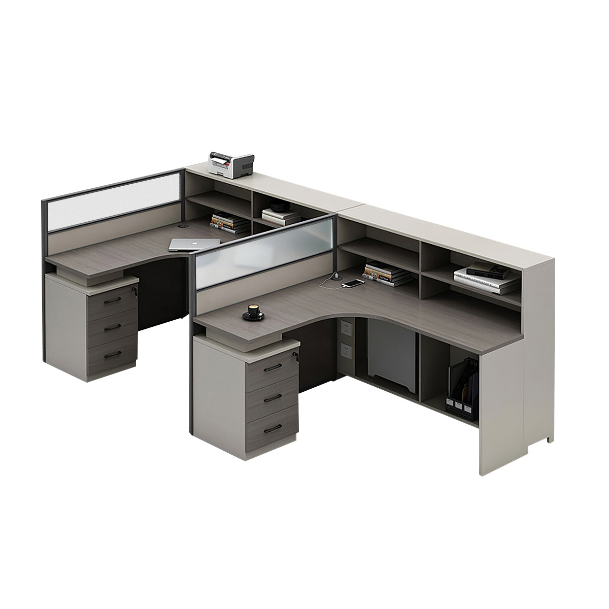 L-Shaped Workstation 55–220 in Wide with Shelf