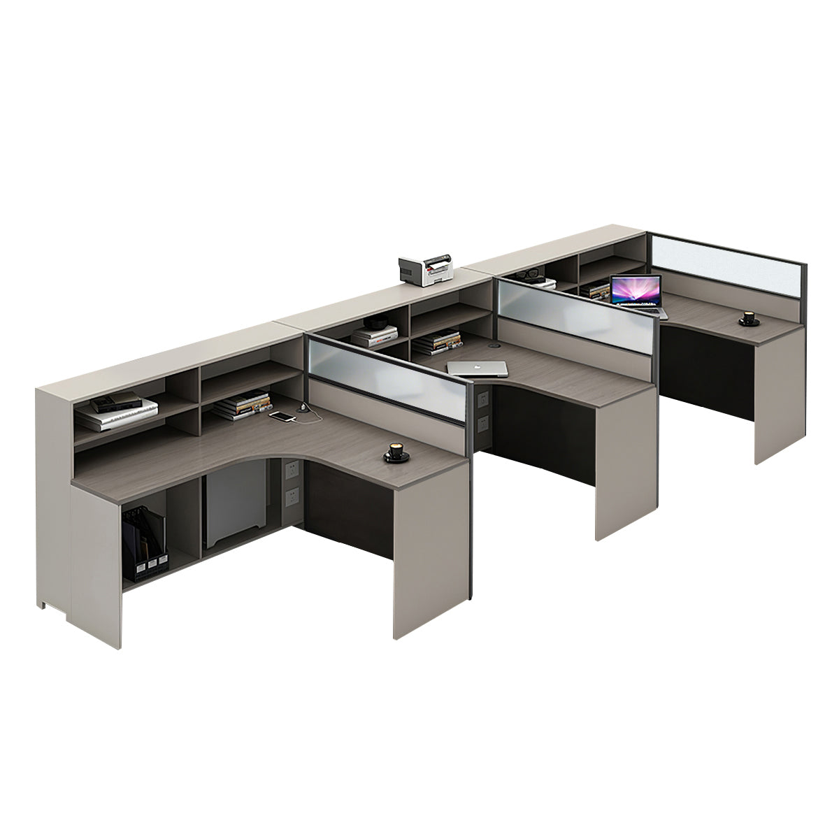 L-Shaped Workstation 55–220 in Wide with Shelf