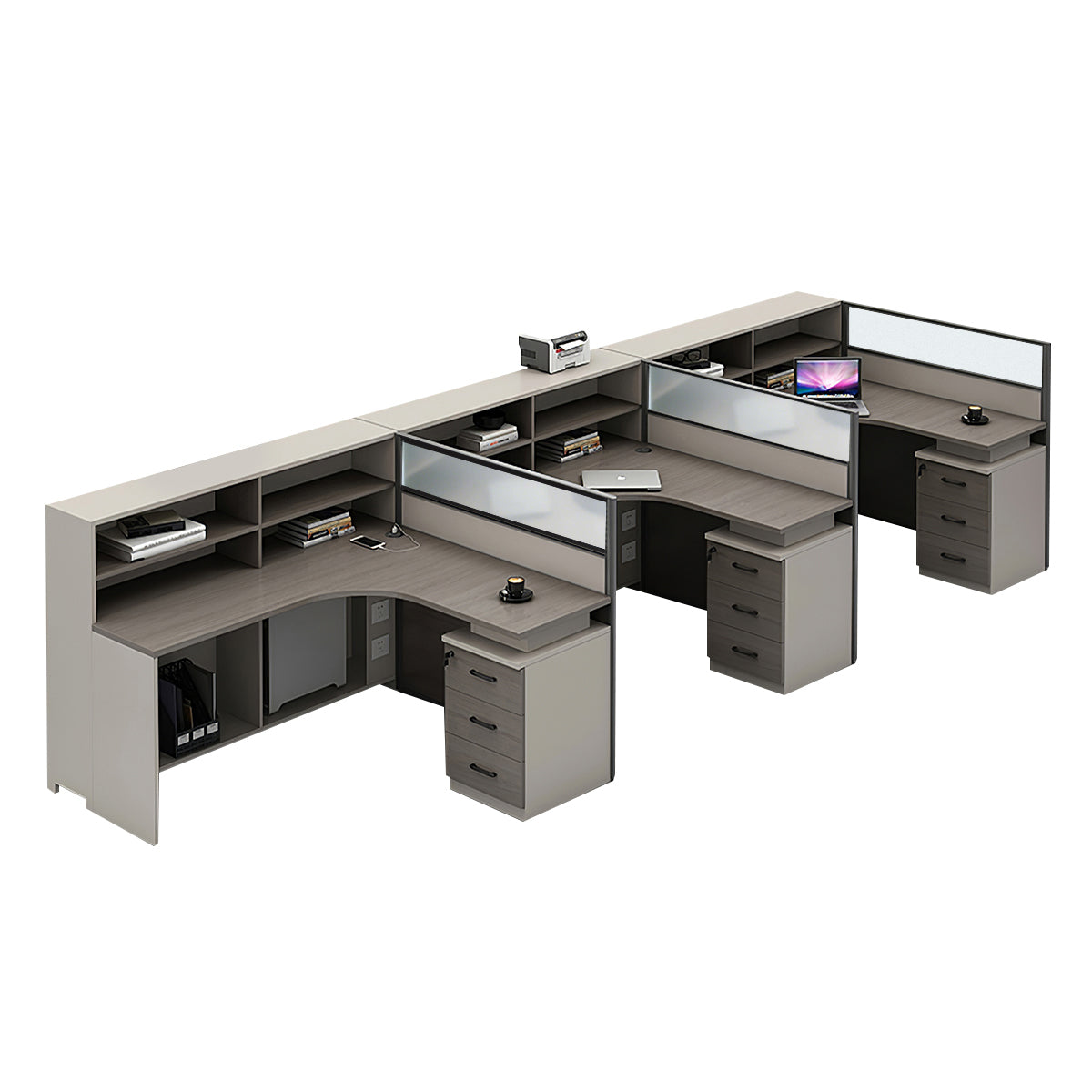 L-Shaped Workstation 55–220 in Wide with Shelf