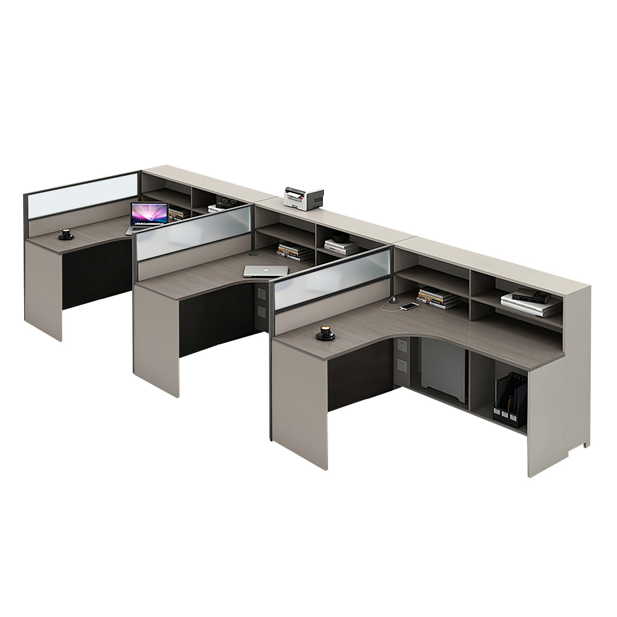 L-Shaped Workstation 55–220 in Wide with Shelf