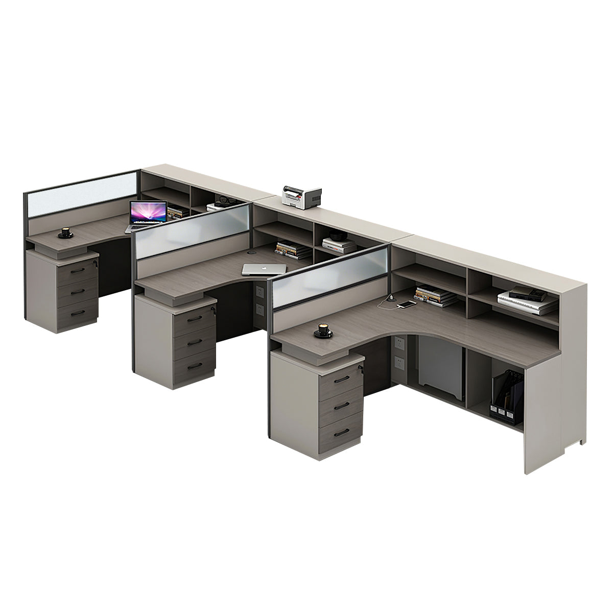 L-Shaped Workstation 55–220 in Wide with Shelf