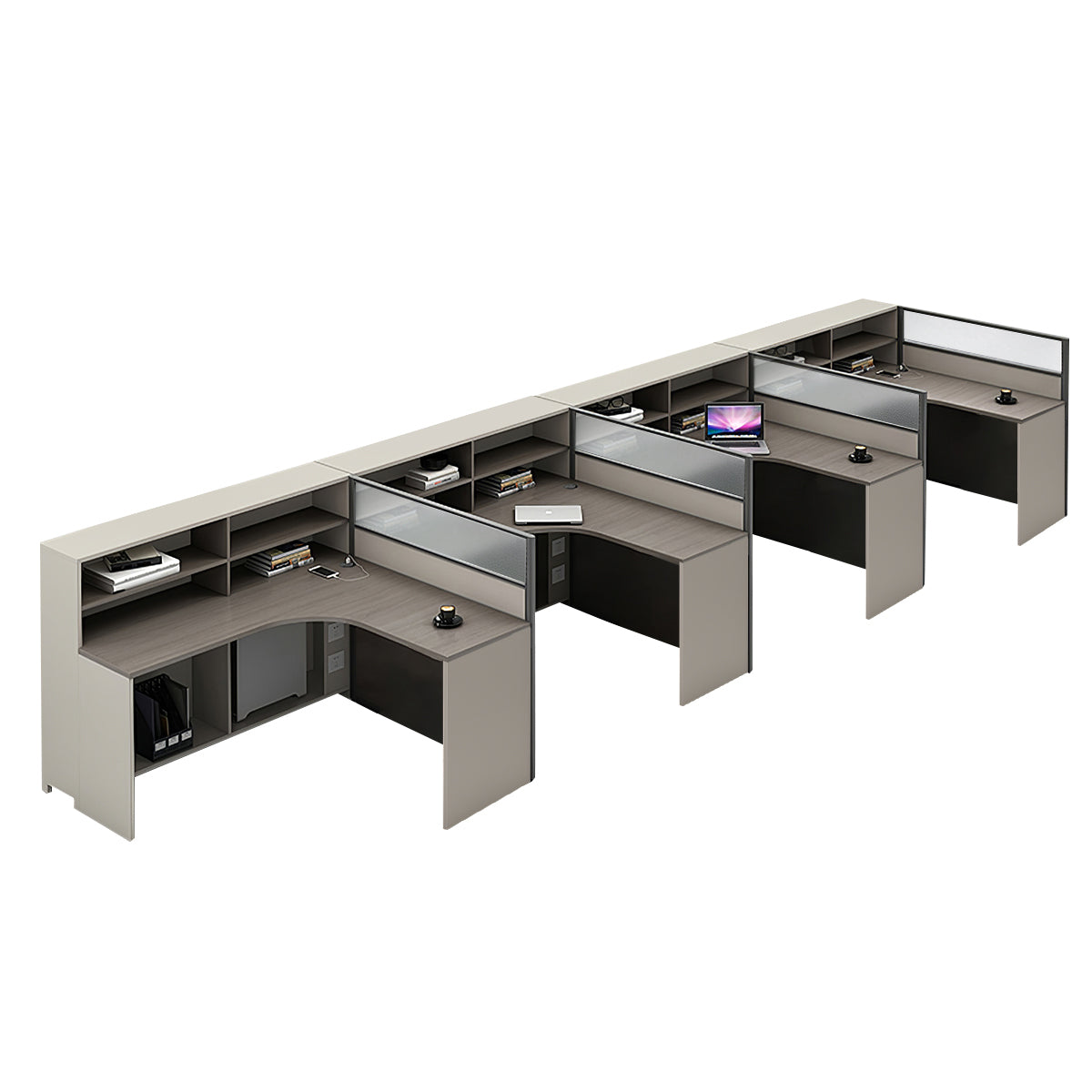 L-Shaped Workstation 55–220 in Wide with Shelf