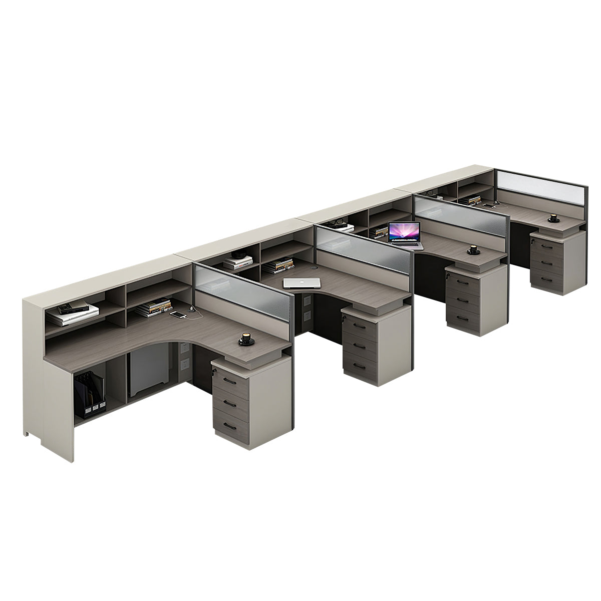 L-Shaped Workstation 55–220 in Wide with Shelf