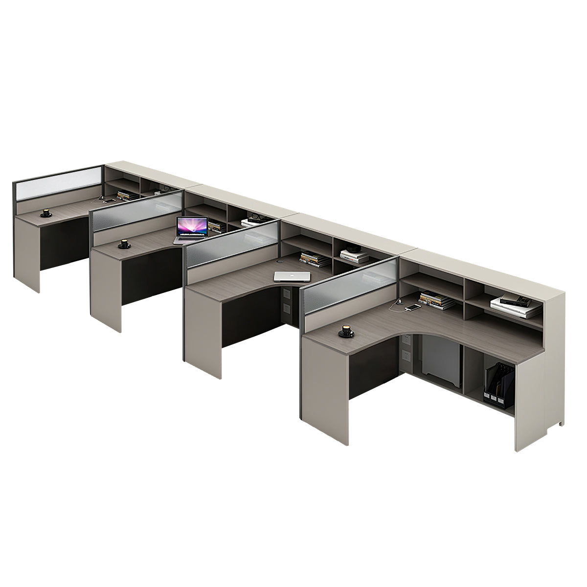 L-Shaped Workstation 55–220 in Wide with Shelf