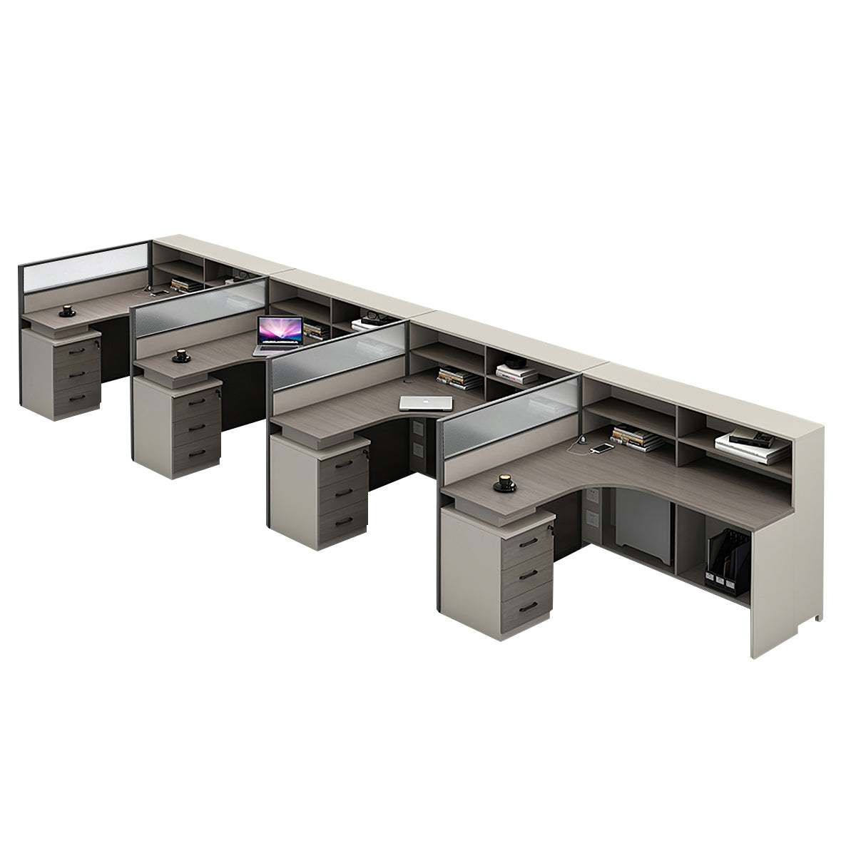 L-Shaped Workstation 55–220 in Wide with Shelf