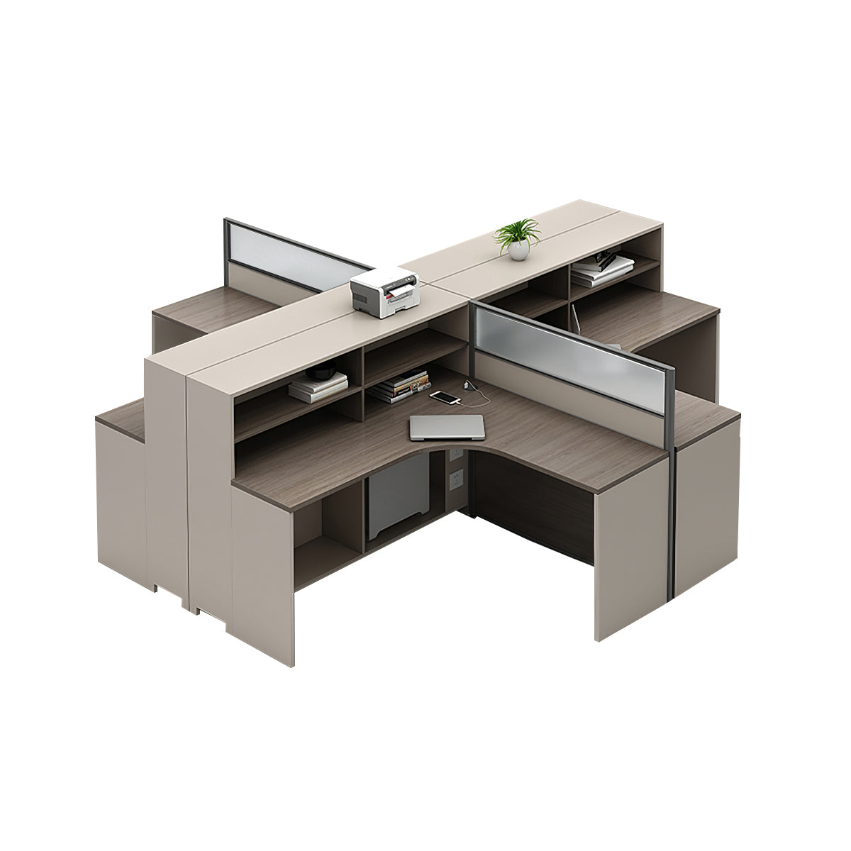 L-Shaped Workstation 55–220 in Wide with Shelf