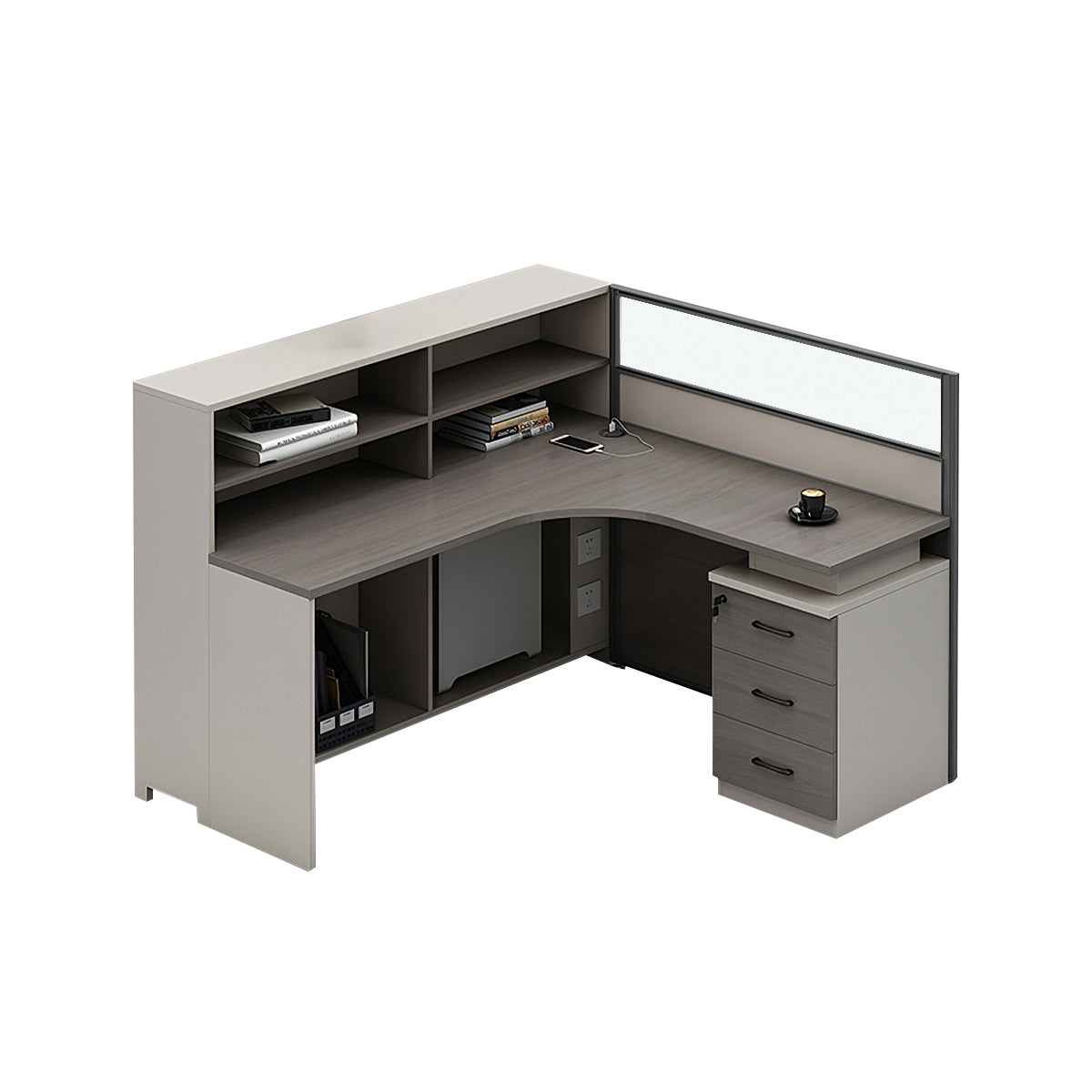 L-Shaped Workstation 55–220 in Wide with Shelf