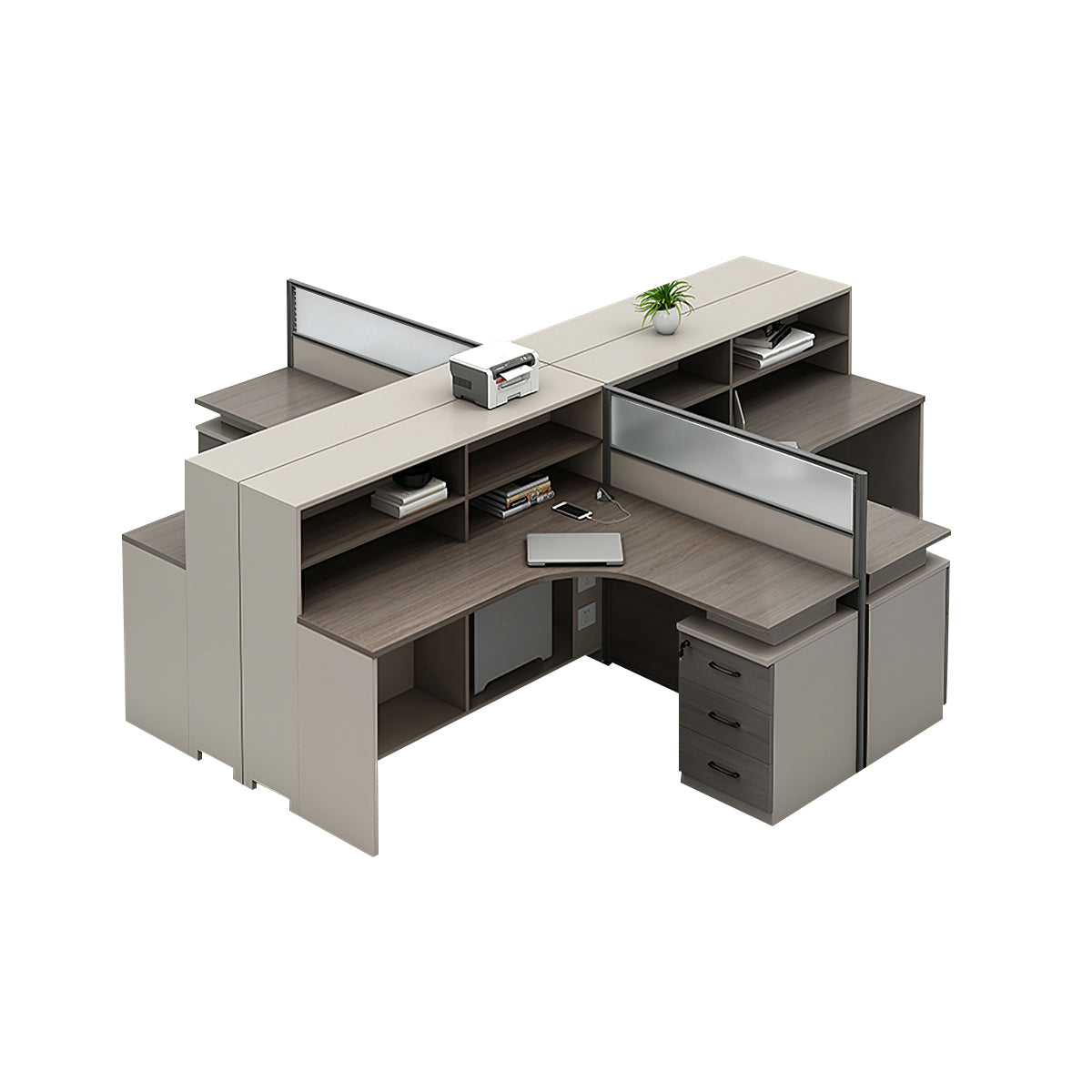 L-Shaped Workstation 55–220 in Wide with Shelf