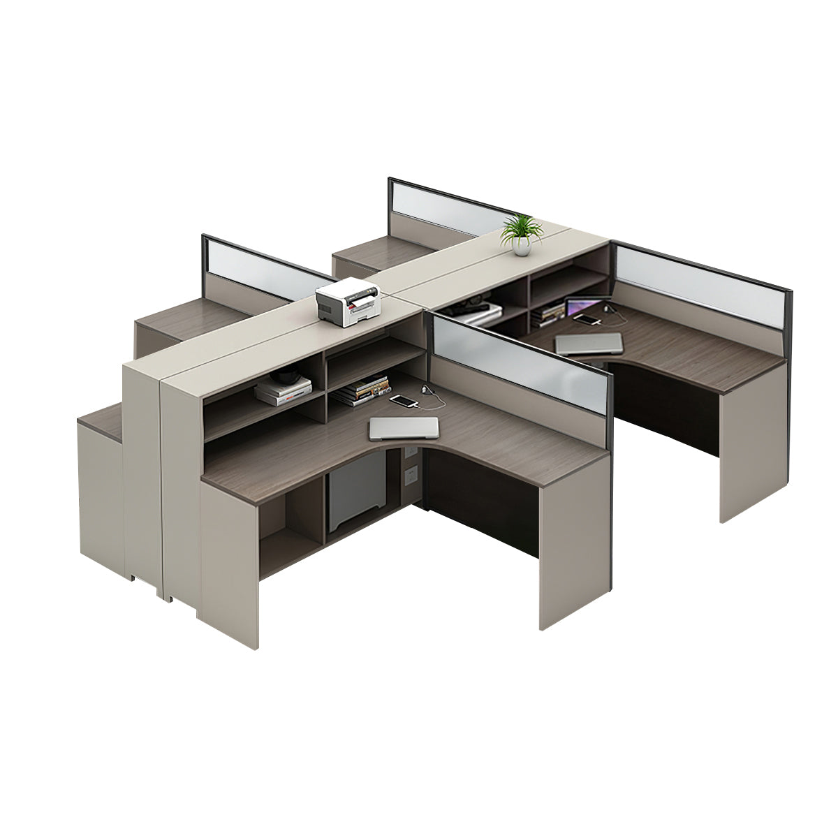 L-Shaped Workstation 55–220 in Wide with Shelf