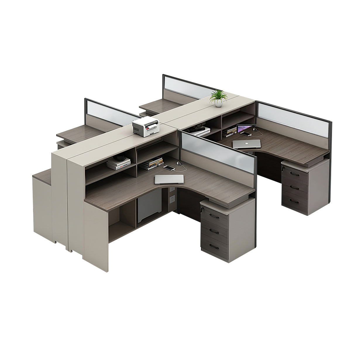 L-Shaped Workstation 55–220 in Wide with Shelf