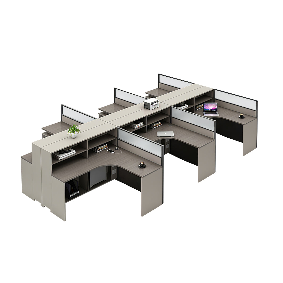 L-Shaped Workstation 55–220 in Wide with Shelf