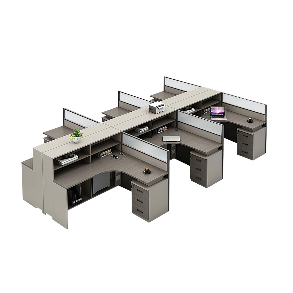 L-Shaped Workstation 55–220 in Wide with Shelf