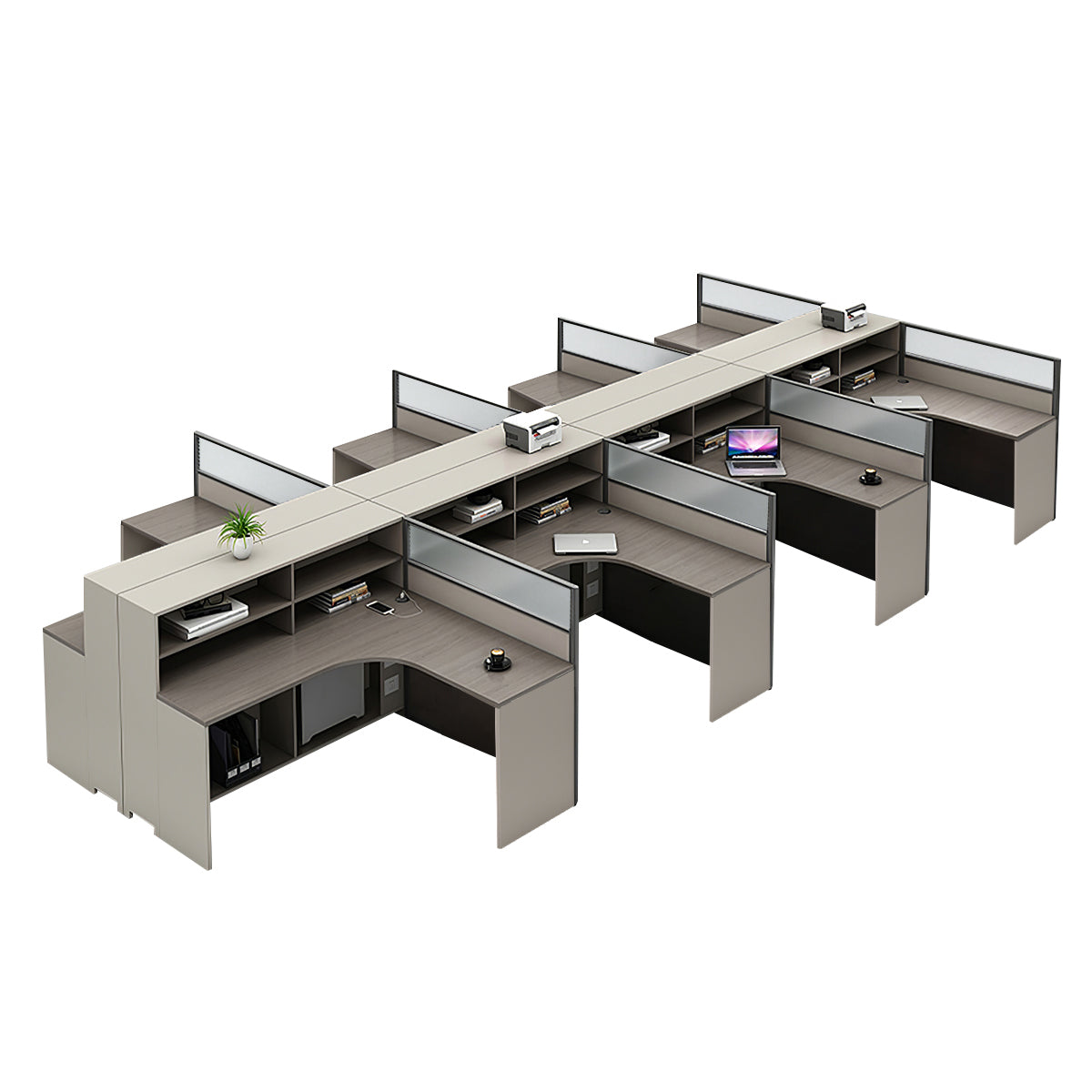L-Shaped Workstation 55–220 in Wide with Shelf