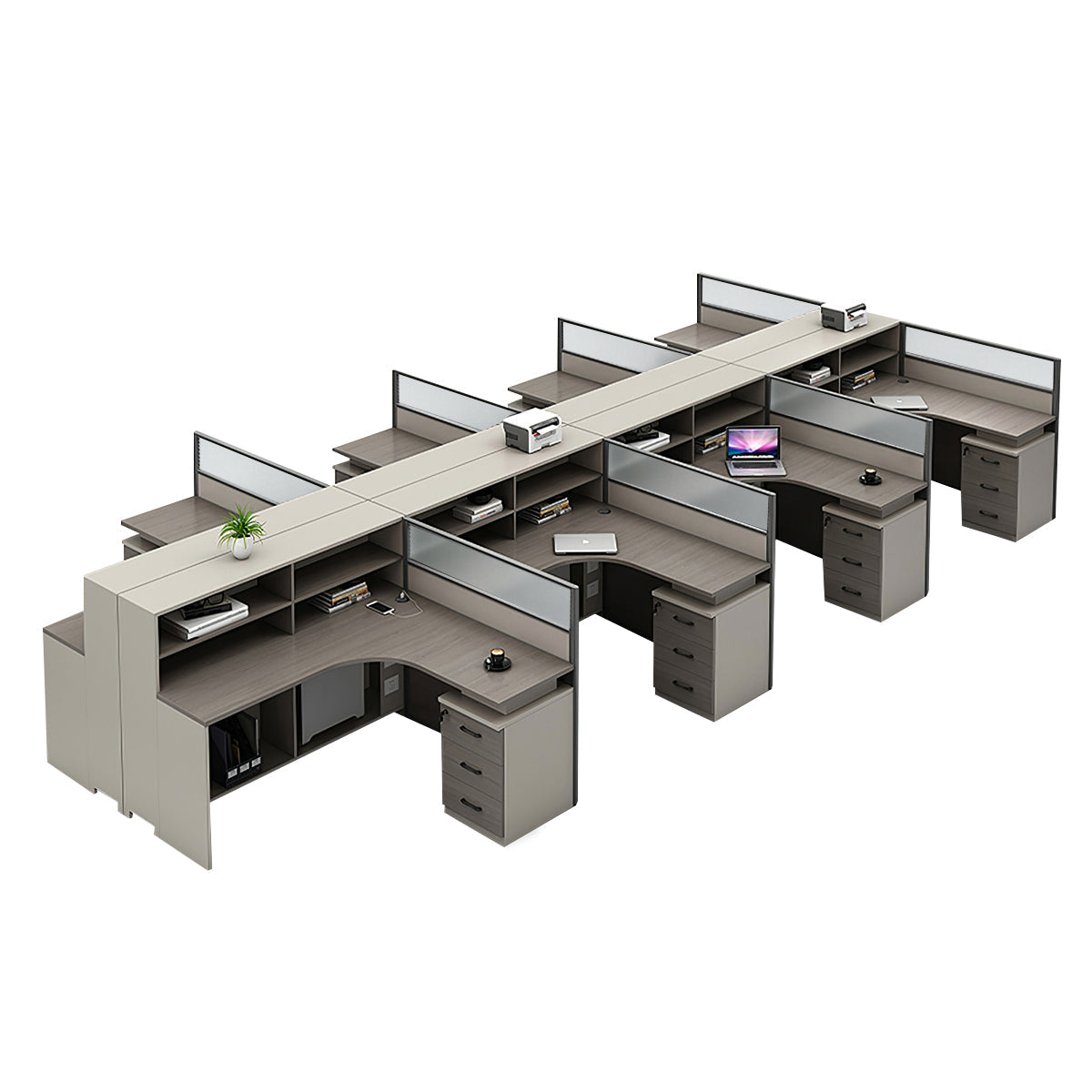 L-Shaped Workstation 55–220 in Wide with Shelf