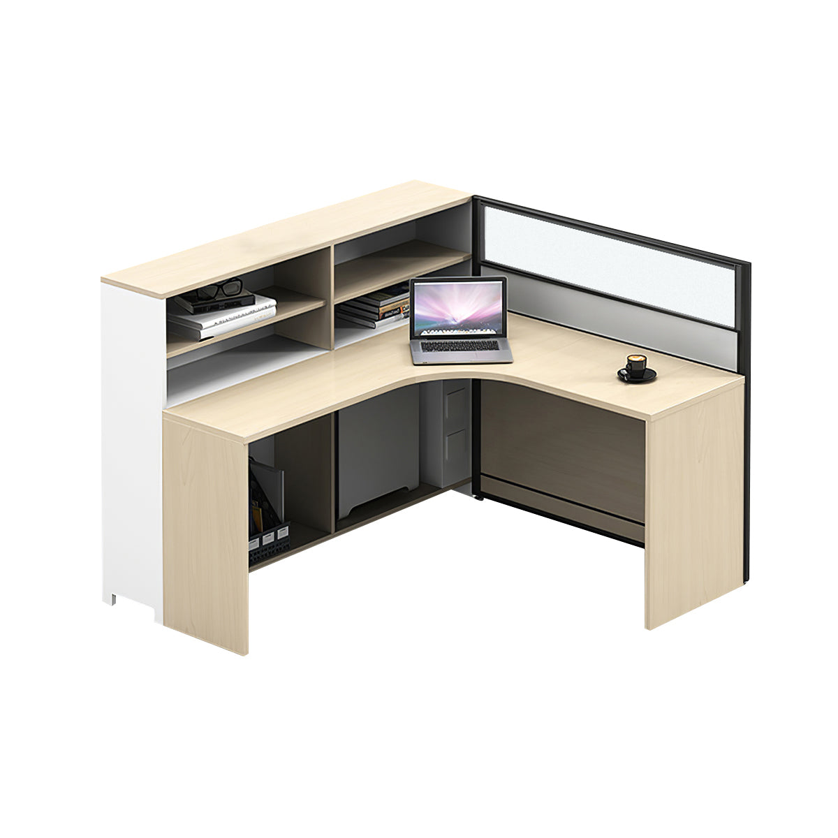 L-Shaped Workstation 55–220 in Wide with Shelf