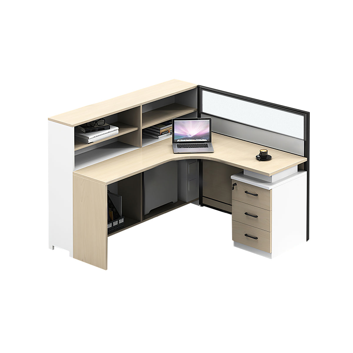 L-Shaped Workstation 55–220 in Wide with Shelf