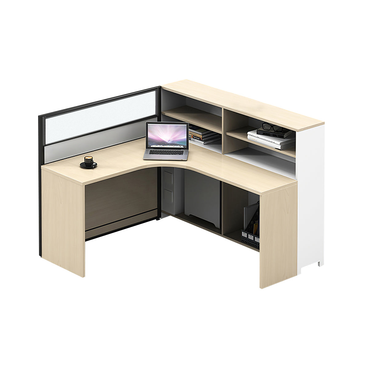 L-Shaped Workstation 55–220 in Wide with Shelf