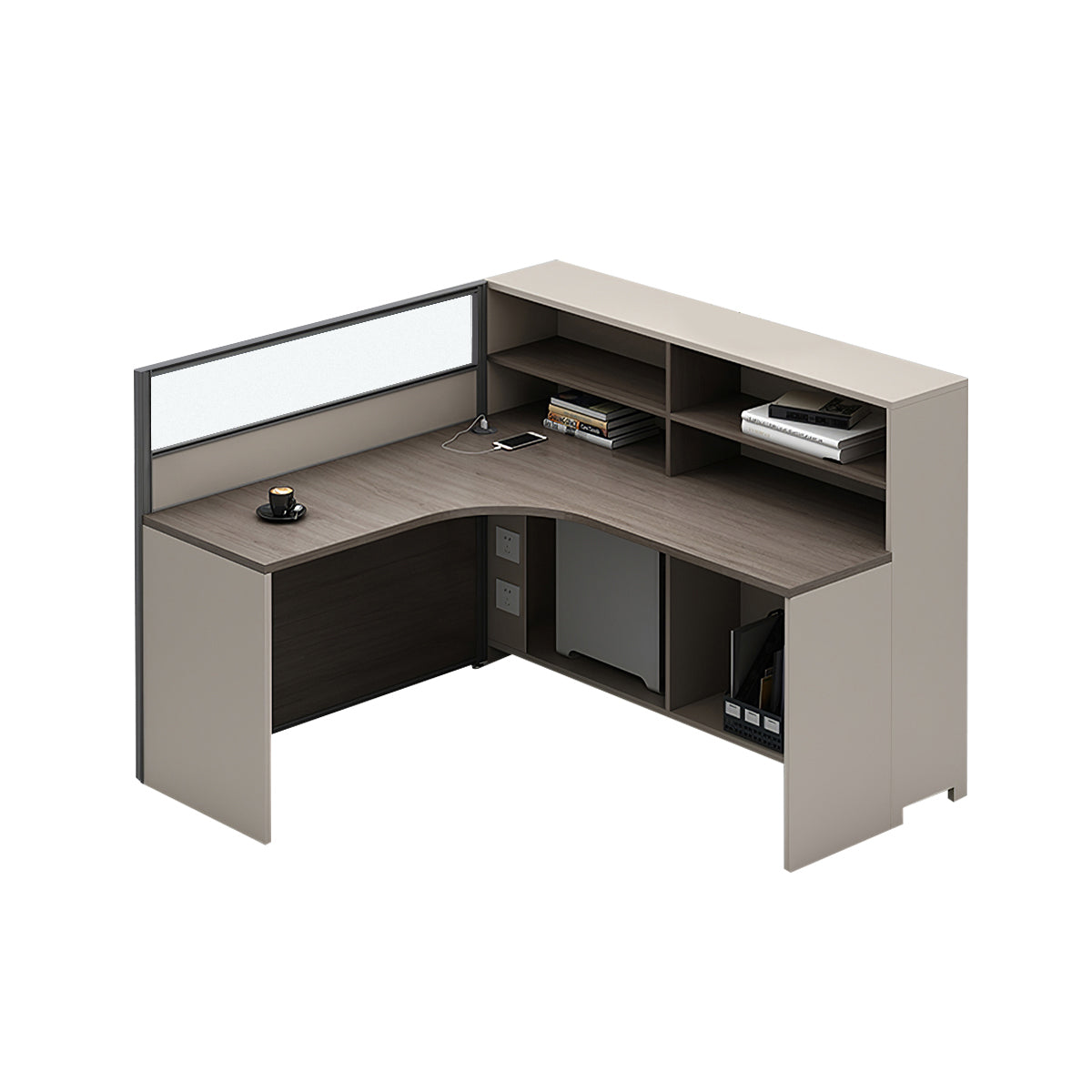 L-Shaped Workstation 55–220 in Wide with Shelf