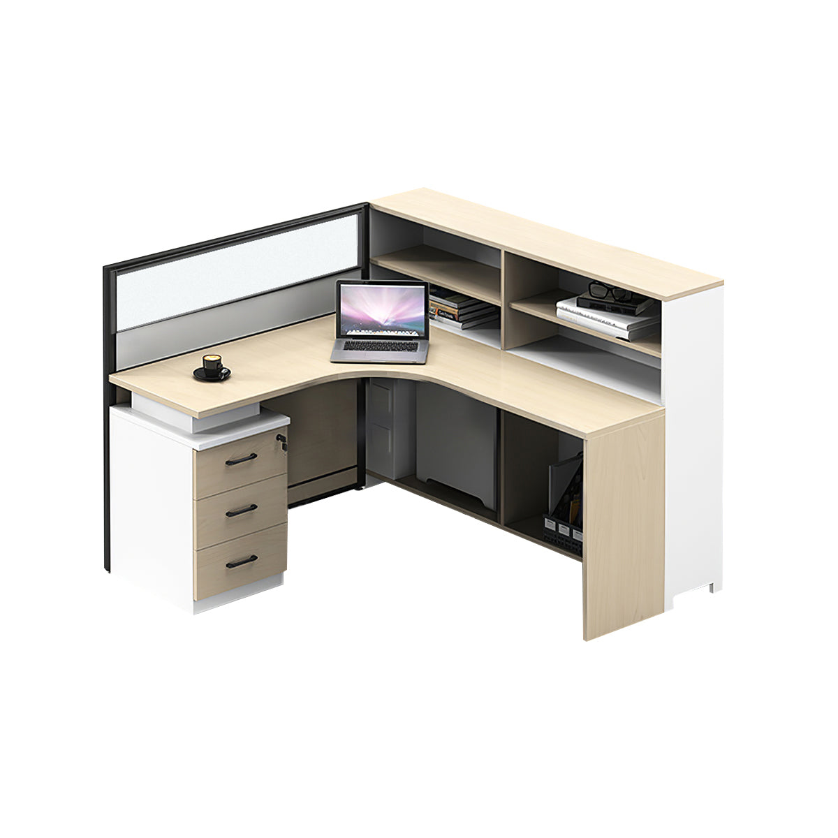 L-Shaped Workstation 55–220 in Wide with Shelf