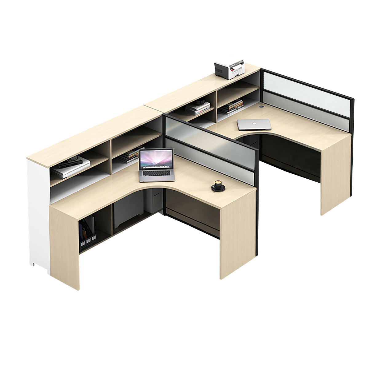 L-Shaped Workstation 55–220 in Wide with Shelf