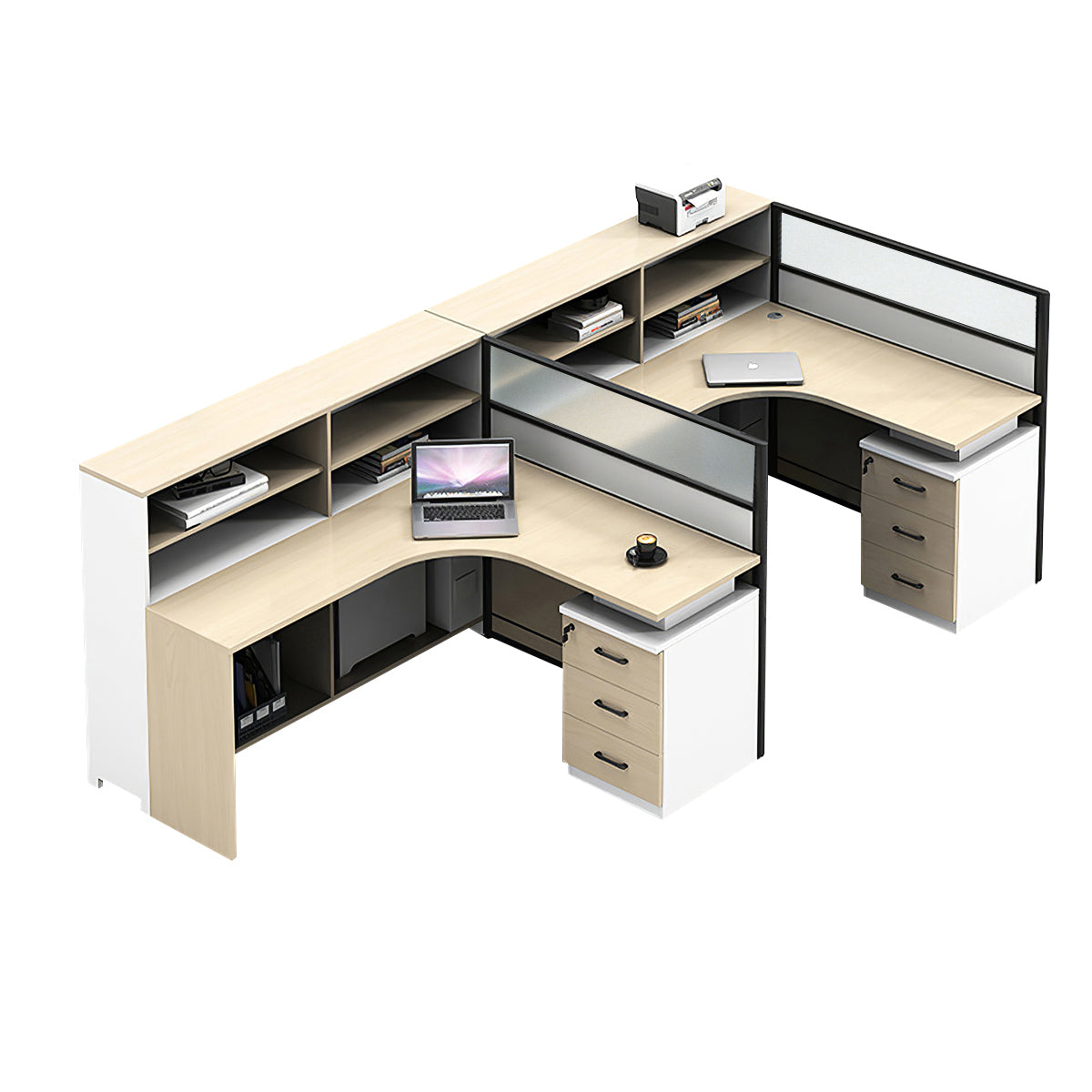 L-Shaped Workstation 55–220 in Wide with Shelf