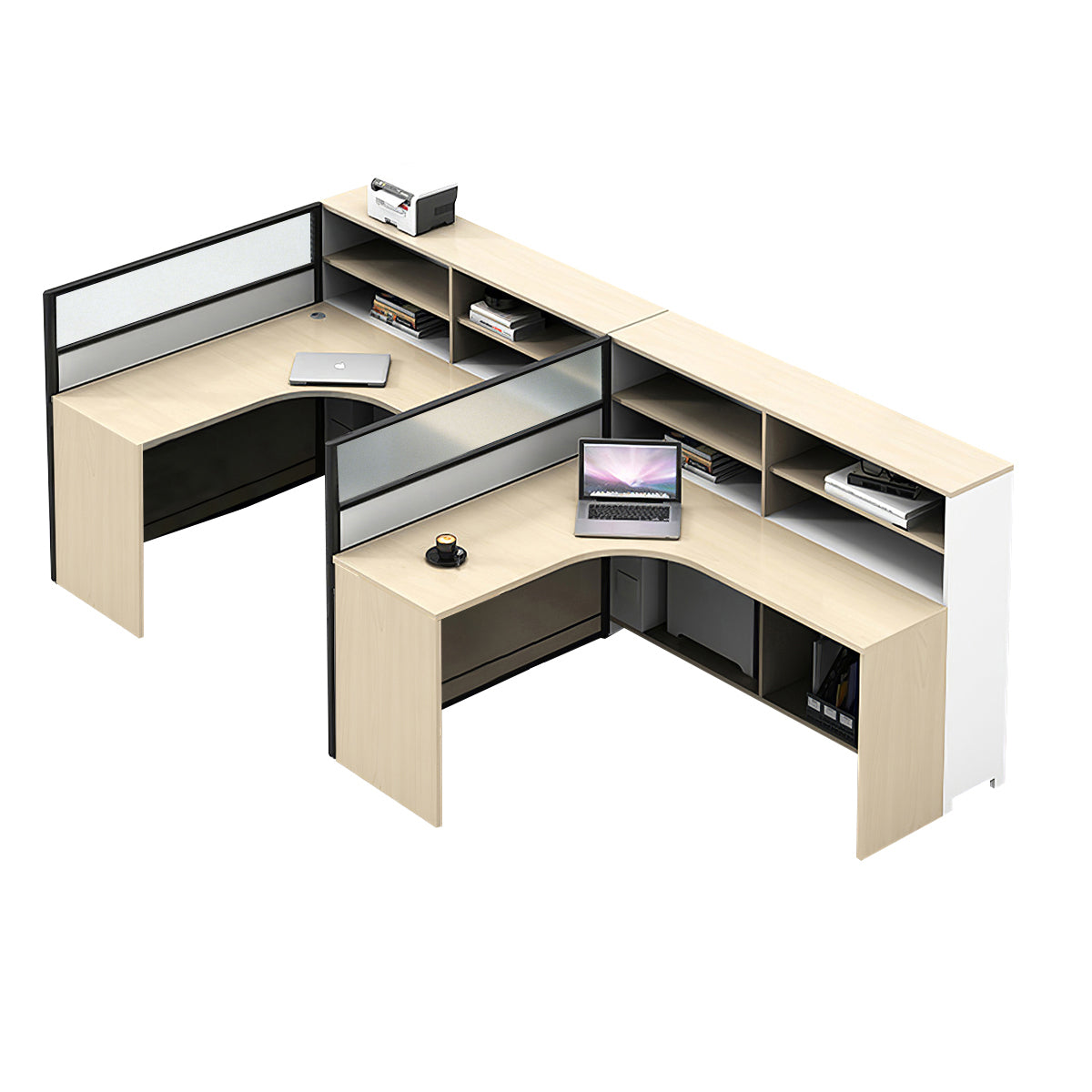 L-Shaped Workstation 55–220 in Wide with Shelf